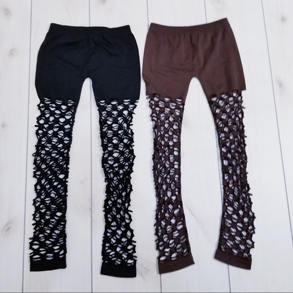 F & F Accessories - 2 Pair Black & Brown Cutout Tights